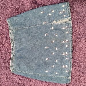 Vintage Frantic Denim Flower Embroidered Skirt